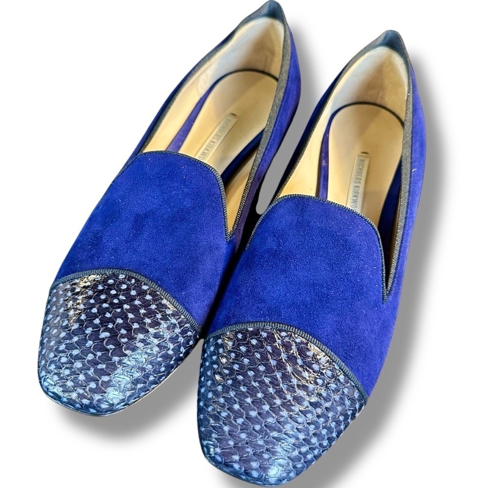 NWT Nicholas Kirkwood Blue Suede & Snakeskin Cap Toe Loafers Size 7 ASO Beatrice